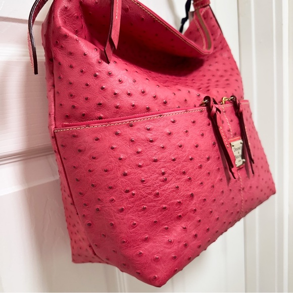 Dooney & Bourke Ostrich Embossed Leather Pocket Sac Hobo in Fuchsia NWT - Picture 3 of 11